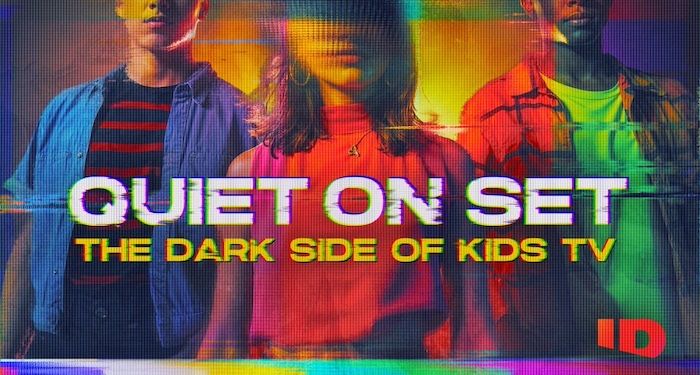 promo graphic for Quiet On Set showing blurred kids' faces on TV