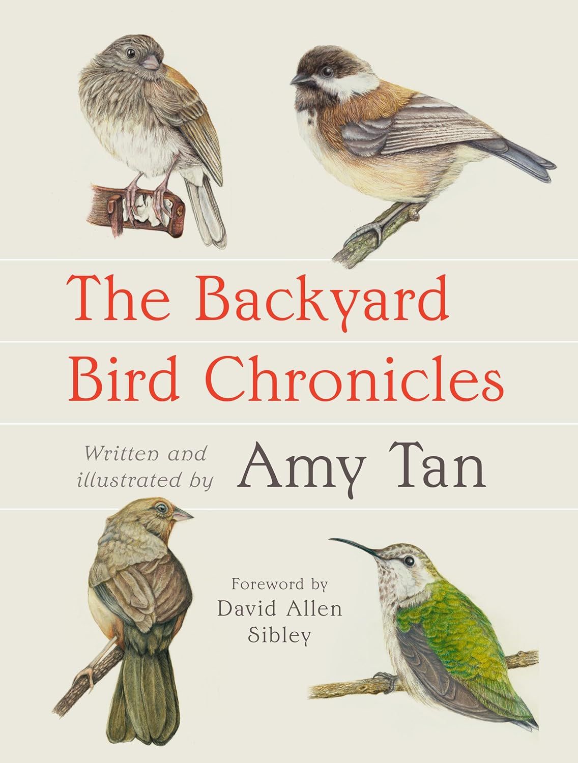 a graphic of the cover of The Backyard Bird Chronicles by Amy Tan