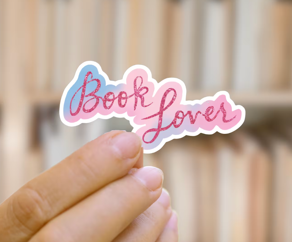 Image of a sticker that says "book lover."