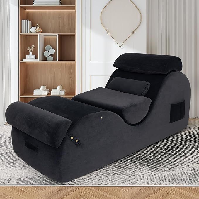 curved black yoga chair with removable cushions