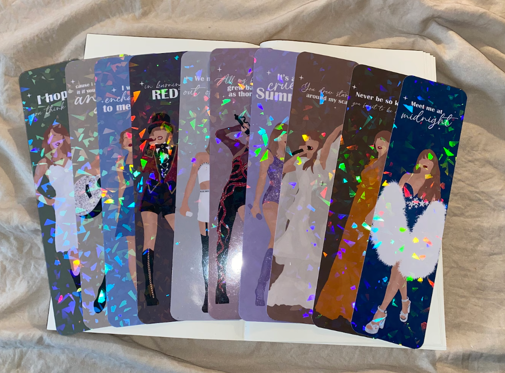 set of holographic taylor swift book marks.