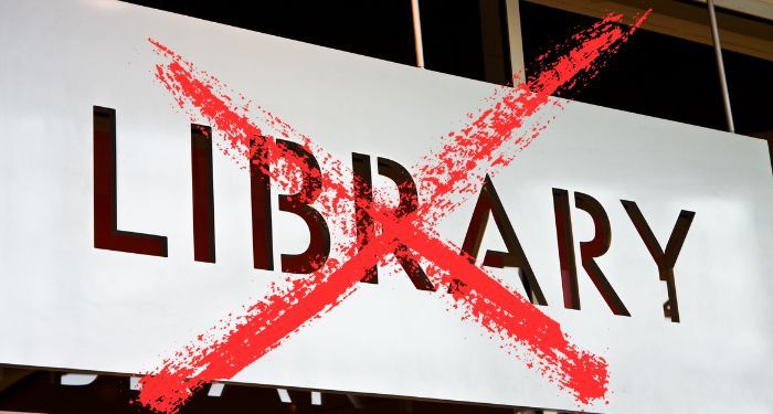 library sign with red x through it