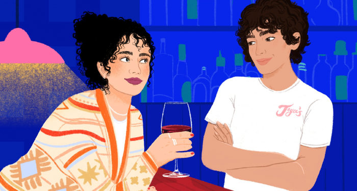 a cropped cover of Cash Delgado showing two women smiling at each other in a bar