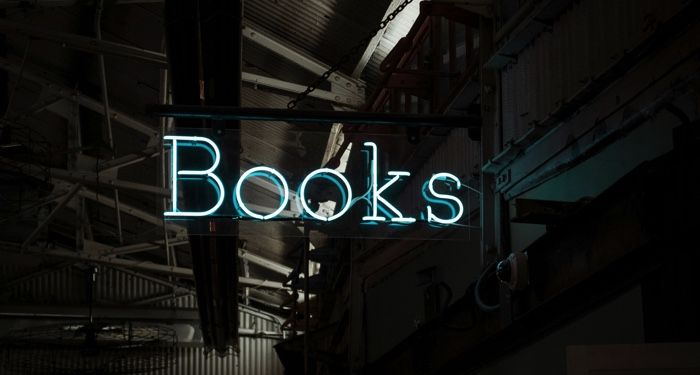 the word "books" in a neon sign