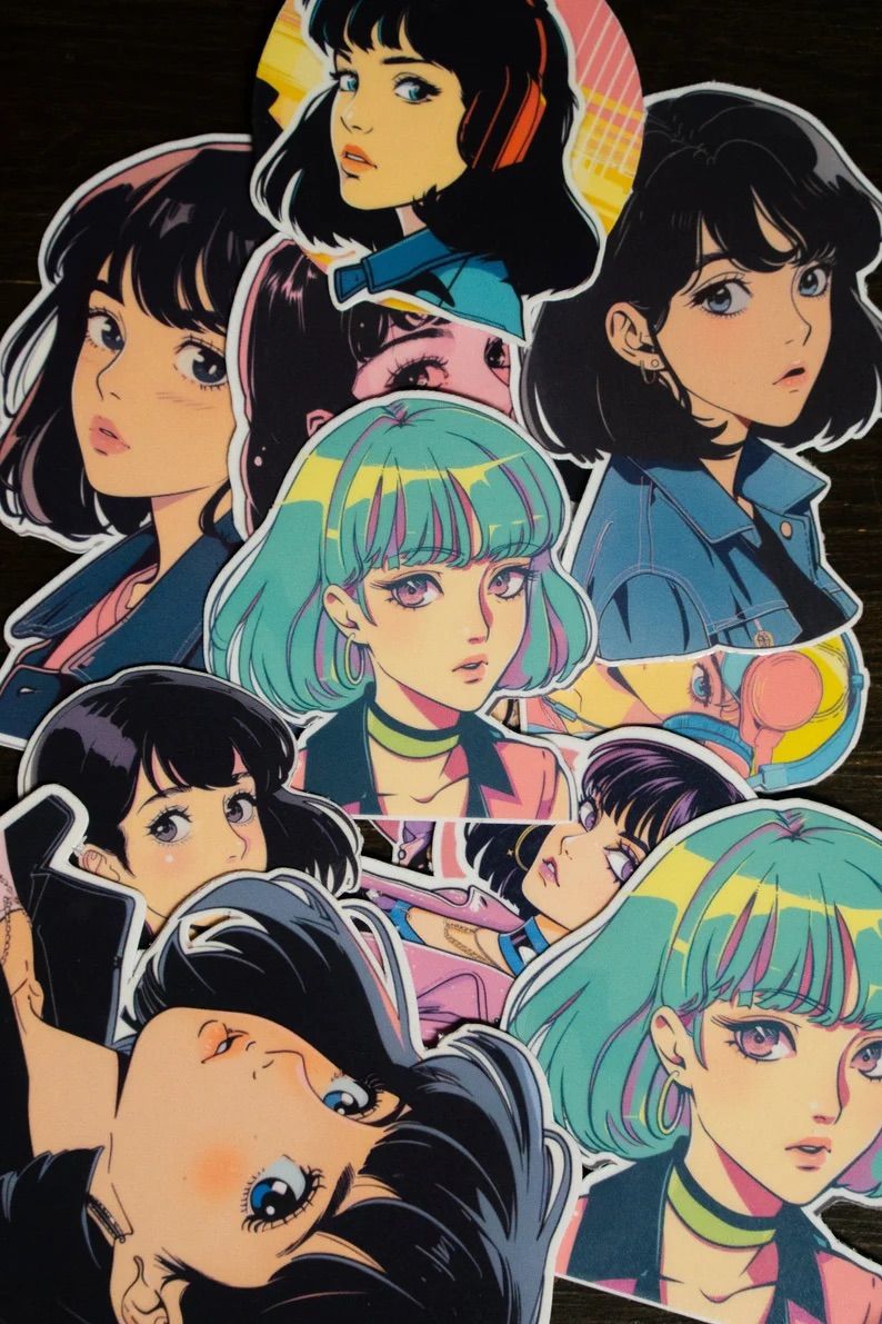 80s style anime girl sticker pack