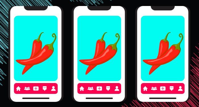 image of the tiktok app with two spices inside. image is repeated three times.