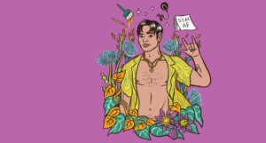 a illustration of a Deaf, genderqueer, Chinese, Jewish person from the cover of Continuum