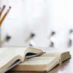 a photo of a teacher's desk