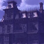 purple hued haunted house image